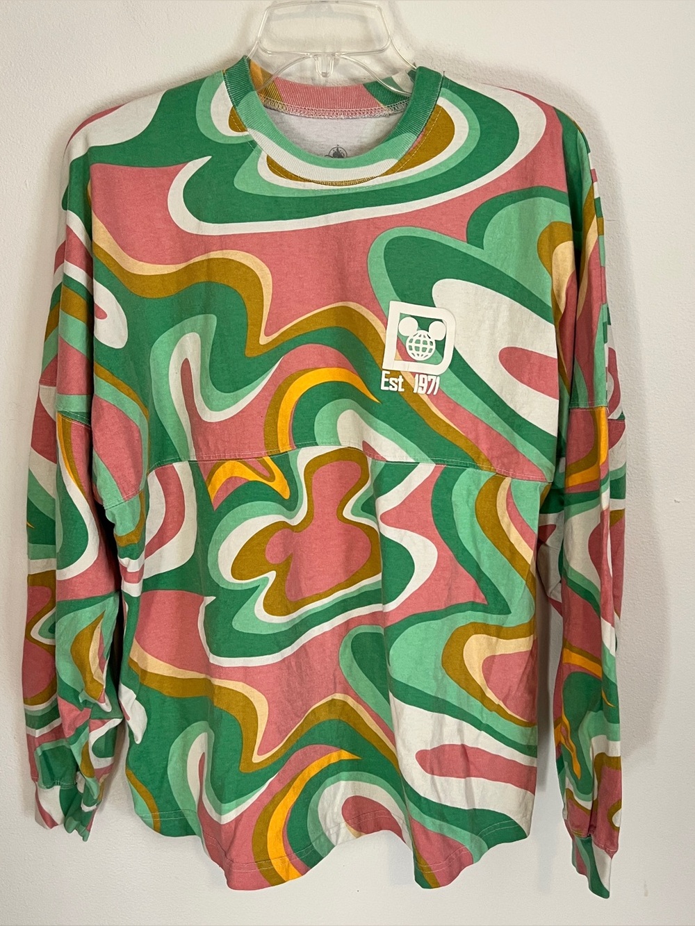 Disney Spirit Jersey pink and green swirl size medium